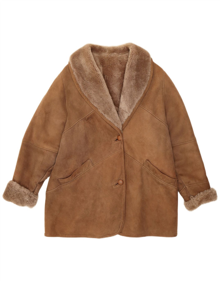 Vintage mujer shearling chaqueta Reino Unido 12 marrón medio clásico