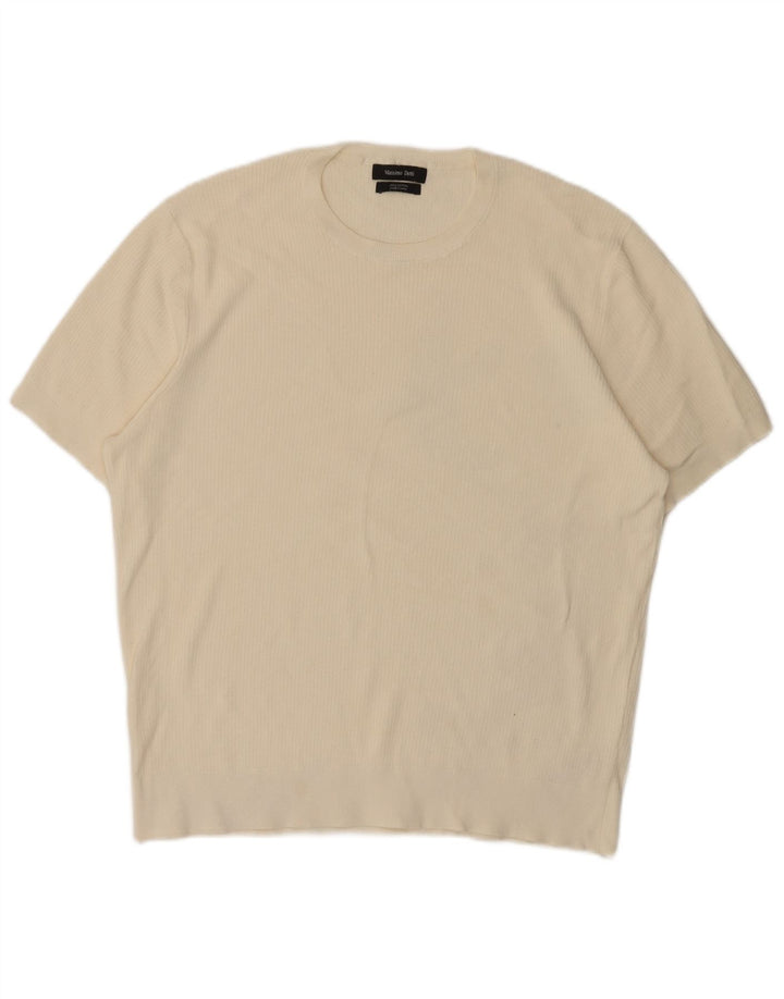 Massimo Dutti Mens Short Sleeve T-Shirt Top Large White Cotton