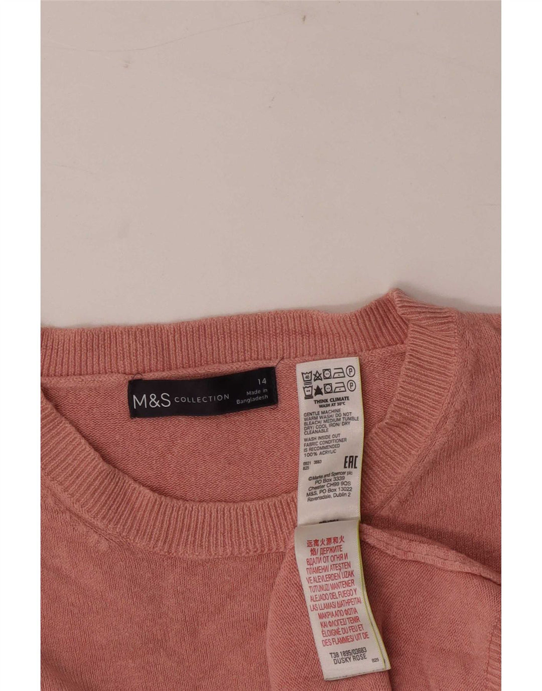 Marks & Spencer Womens Crew Neck Jumper Sweater UK 14 Medium Pink Acrylic