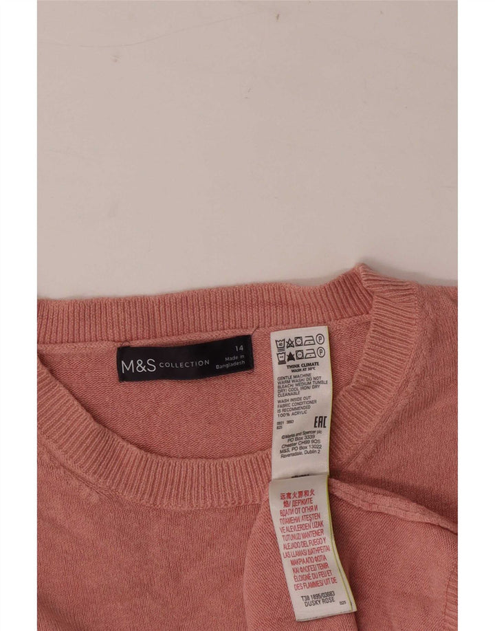 Marks & Spencer Womens Crew Neck Jumper Sweater UK 14 Medium Pink Acrylic