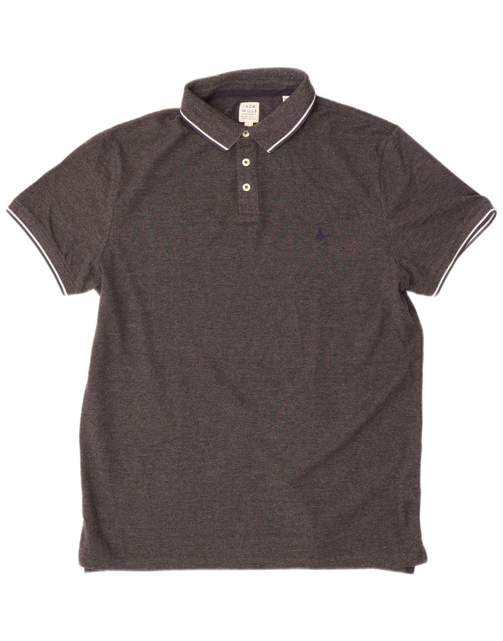JACK WILLS Mens Polo Shirt Large Grey Cotton