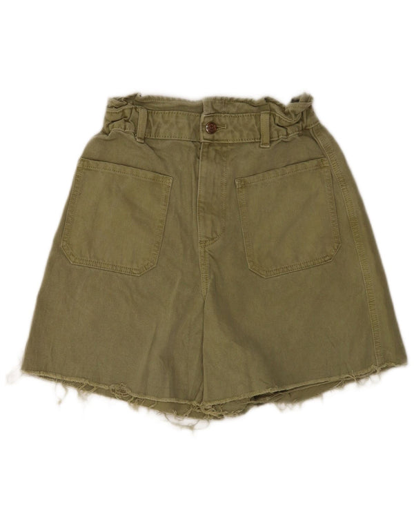 Pantaloncini di jeans a vita alta da donna Zara EU 38 piccoli W28 cotone kaki