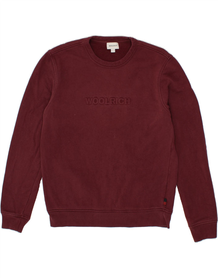 WOOLRICH Womens Oversized Graphic Sweatshirt Jumper UK 10 Small Maroon Vintage Woolrich and Second-Hand Woolrich from Messina Hembry 