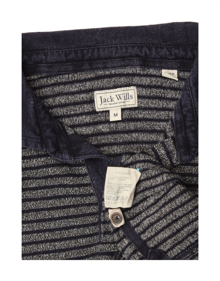 JACK WILLS Mens Polo Shirt Medium Navy Blue Striped Cotton