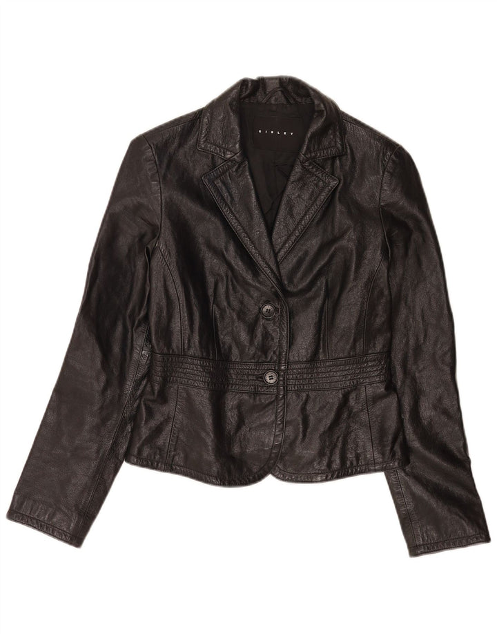 Sisley Veste blazer courte en cuir à 2 boutons pour femme IT 40 Small Noir