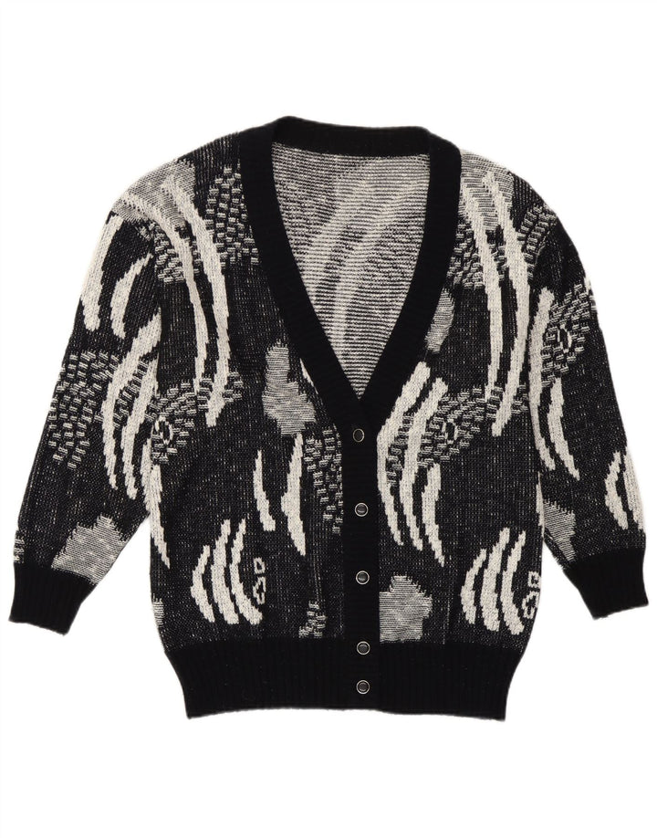 Vintage dame cardigan sweater IT 42 Medium Sort geometrisk polyakryl