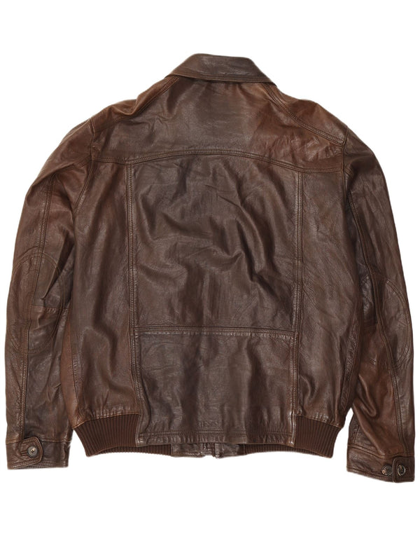 Massimo Dutti Herre Læder Utility Jacket UK 44 2XL Brun
