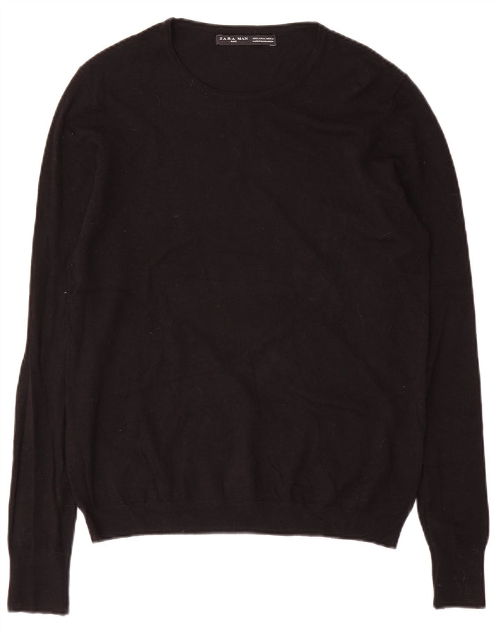 Zara Mens Crew Neck Jumper Sweater Large Black