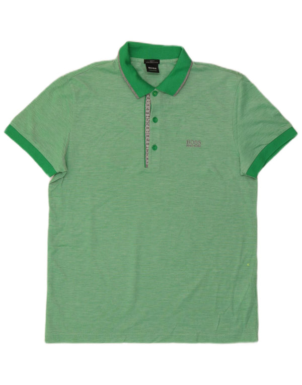 Hugo Boss Mens Slim Fit Polo Shirt Medium Green Flecked Cotton