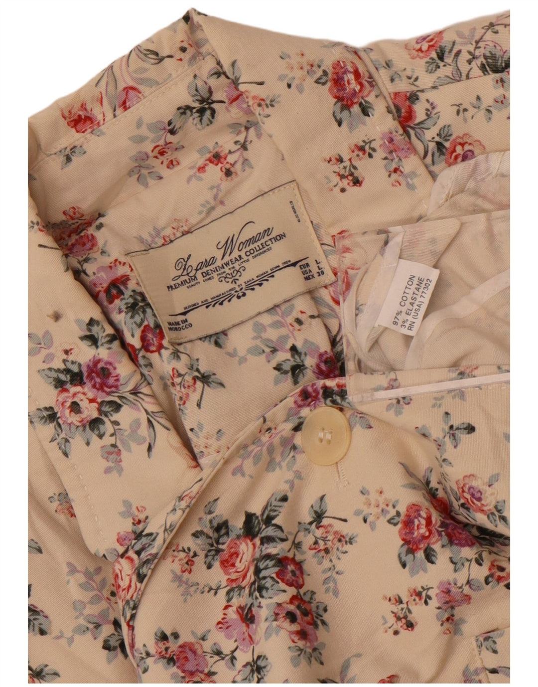 Giacca blazer da donna a 1 bottone Zara UK 14 grande cotone floreale bianco sporco