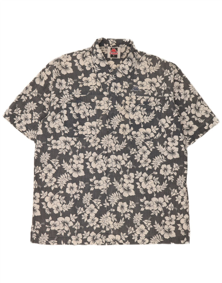 Kappa Mens Short Sleeve Shirt Large Grey Floral Polyester