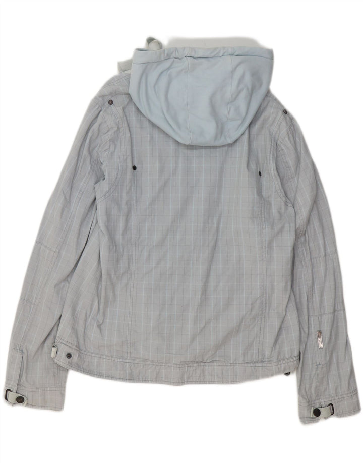 GIGA DX Womens Hooded Bomber Jacket US 14 XL Blue Check Polyester