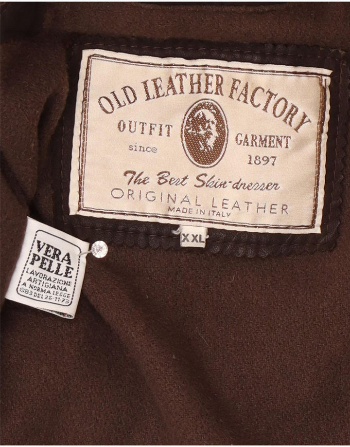 Vintage Mens Leather Coat UK 44 2XL Brown Classic