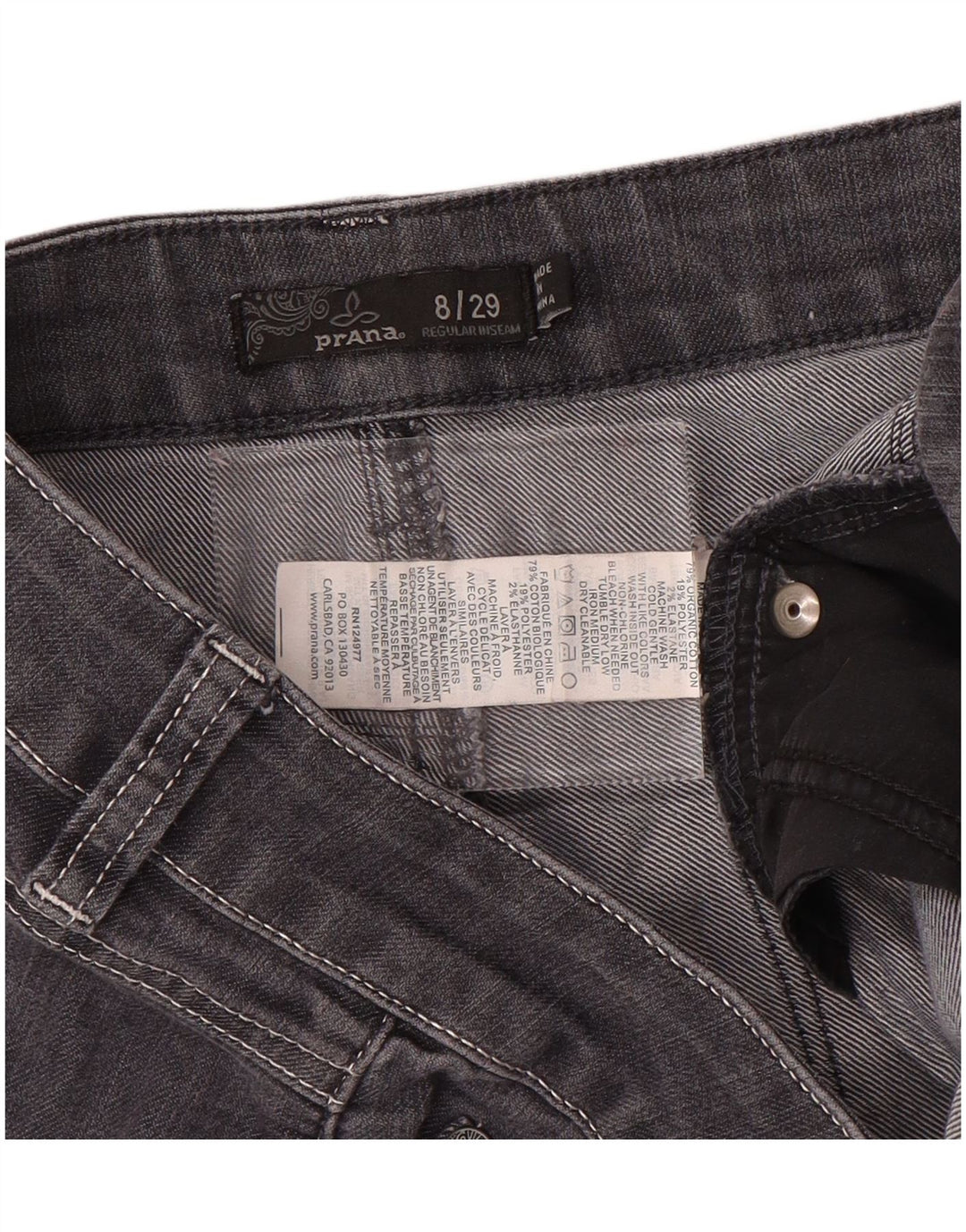 PRANA Jeans dritti regolari da donna US 8 Medium W29 L32 Cotone grigio