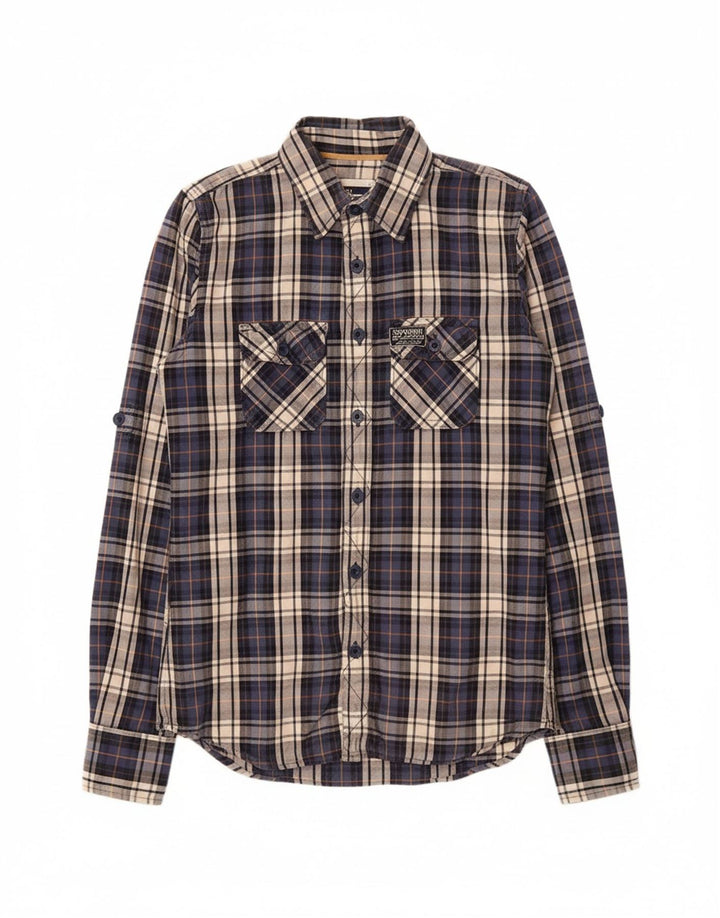 SUPERDRY Mens Flannel Shirt Medium Blue Check Cotton