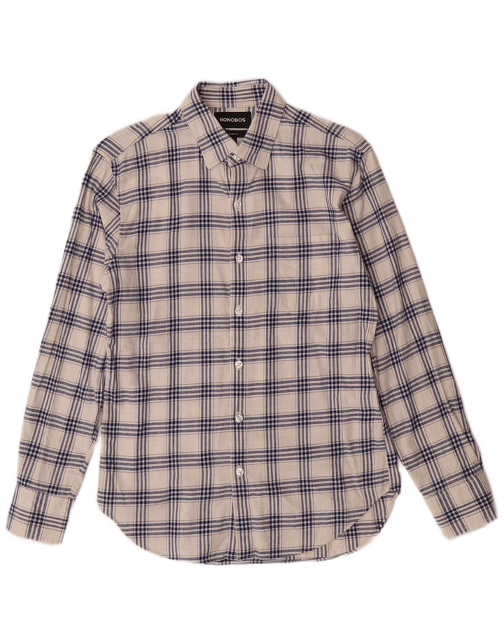 BONOBOS Mens Tailored Fit Flannel Shirt Small White Check Cotton