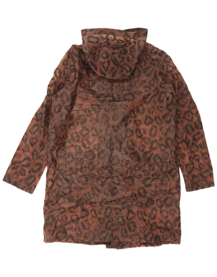 Marks & Spencer Womens Hooded Raincoat UK 12 Medium Brown Animal Print