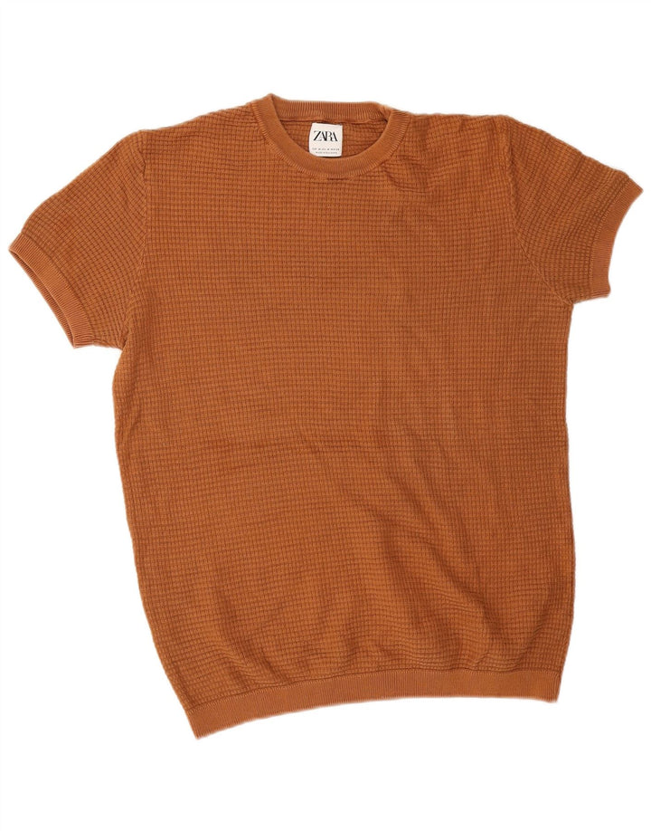 Zara Pull à manches courtes et col rond pour homme Marron moyen