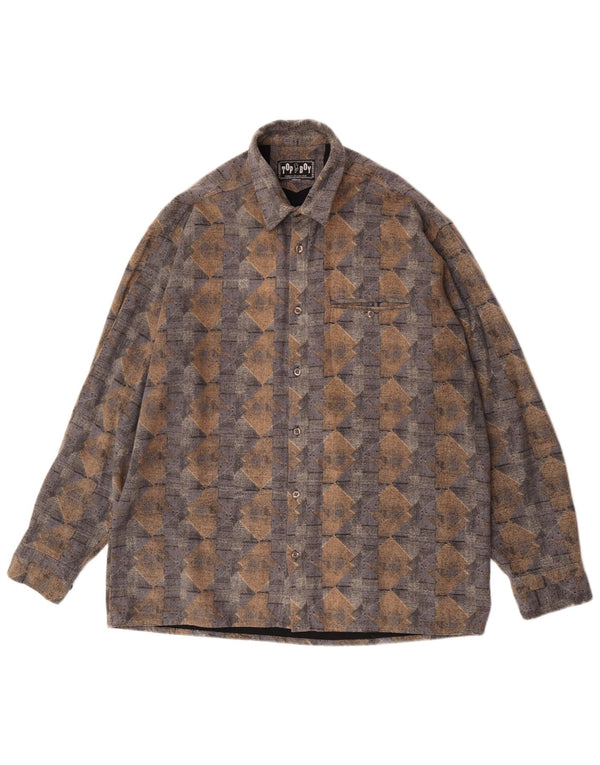 Camisa de franela vintage para hombre grande azul geométrico