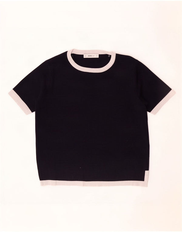 Zara Womens Crop T-Shirt Top UK 10 Small Noir Colorblock Viscose