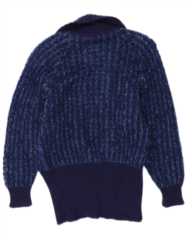 VINTAGE Womens Cardigan Sweater IT 44 Medium Navy Blue Striped