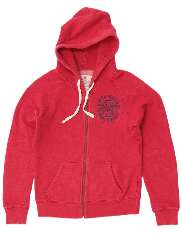 Jack Wills női grafikus cipzáras kapucnis pulóver UK 10 kis rózsaszín pamut