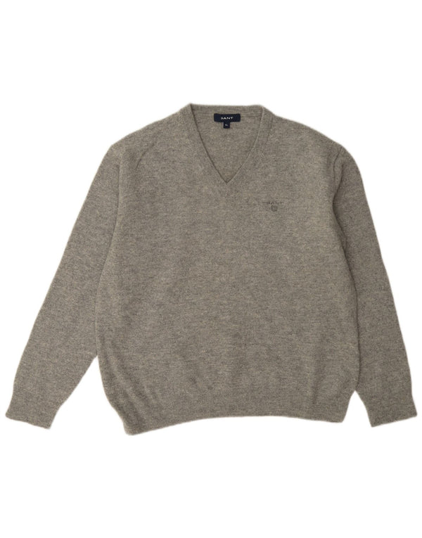 Gant maglione da donna con scollo a V UK 18 XL lana grigia