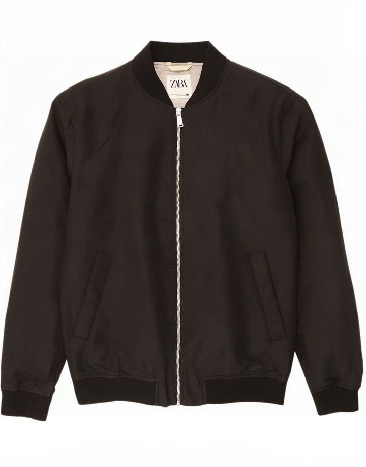 Zara Mens Bomber Jacket UK 38 Medium Negro Poliéster
