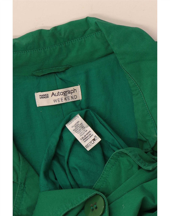 Marks & Spencer Womens Short Trench Coat UK 12 Medium Green Cotton