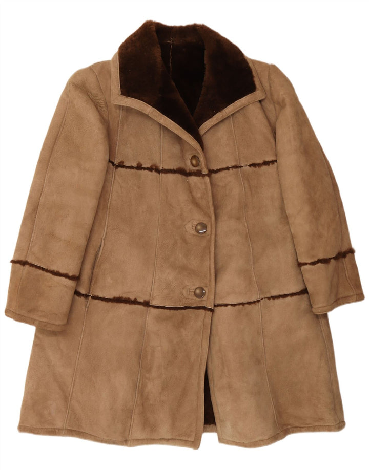 Vintage Womens Shearling Coat UK 16 Large Beige