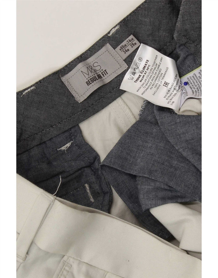 Marks & Spencer Mens Regular Fit Chino Trousers W34 L29 White Cotton