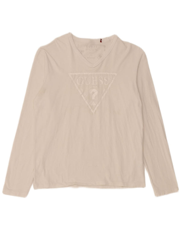 Guess Damen Graphic Top Langarm UK 18 XL Weiße Baumwolle