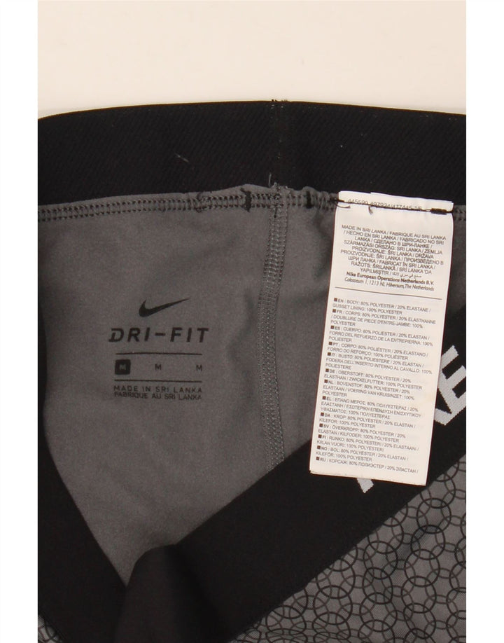Nike Womens Dri Fit Graphic Leggings UK 12 Medium Grey Geometric Polyester