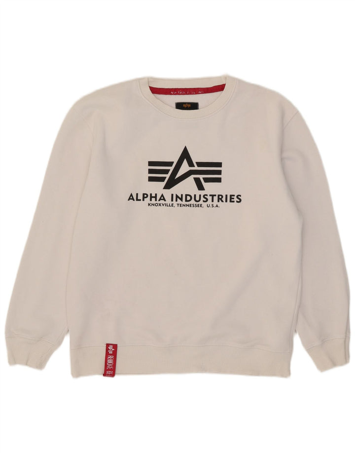 Alpha Industries Mens Graphic Sweatshirt Jumper Medium White Cotton