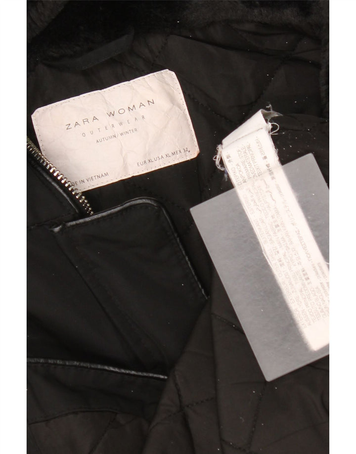 Zara Womens Hooded Windbreaker Jacket UK 18 XL Black Polyester