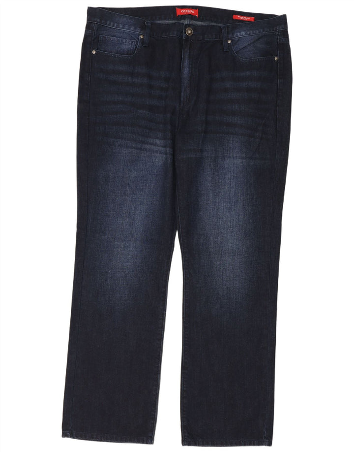Guess Mens Straight Jeans W40 L32 Navy Blue Cotton