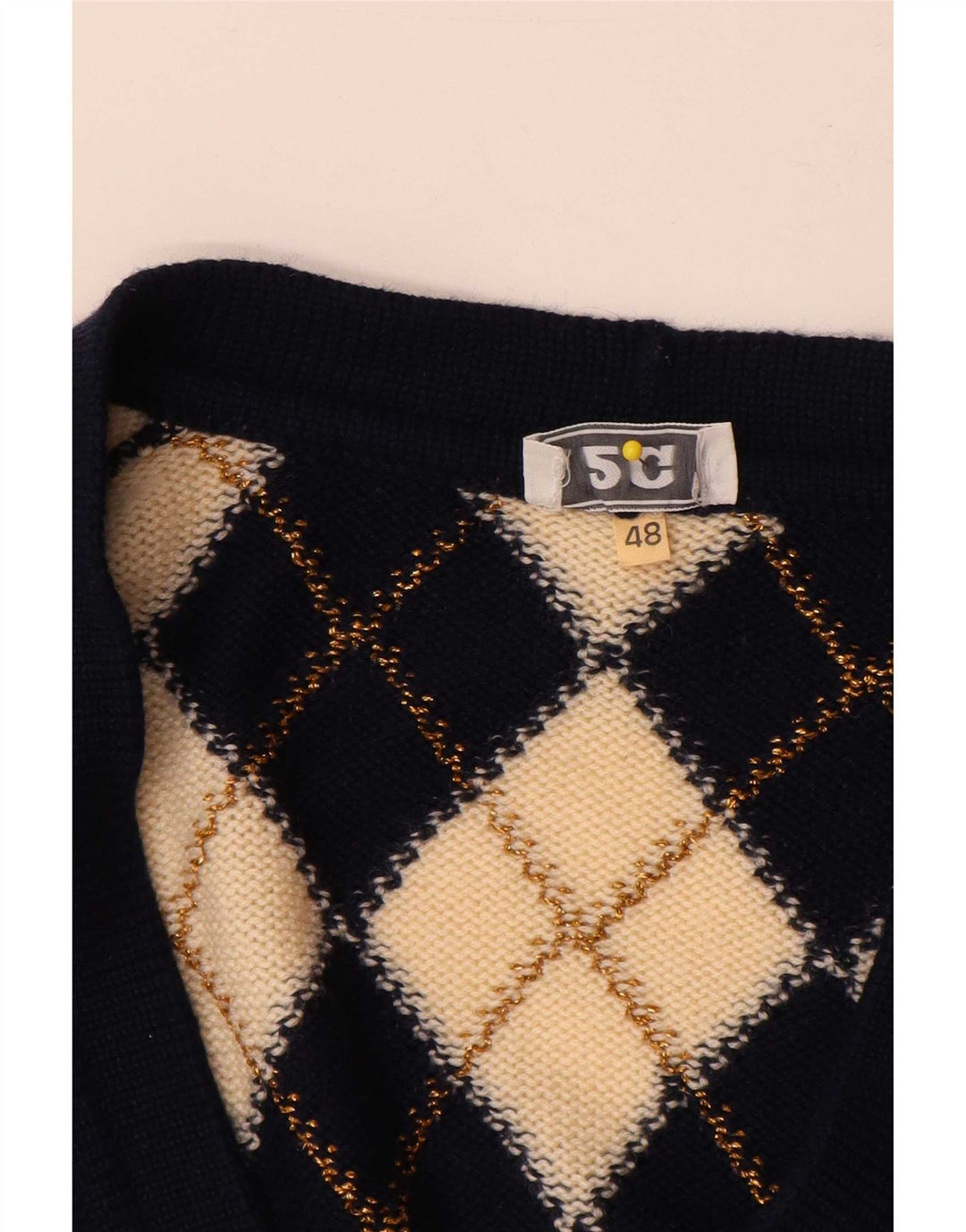 Vintage Womens Cardigan Sweater IT 48 XL Beige Argyle/Diamond