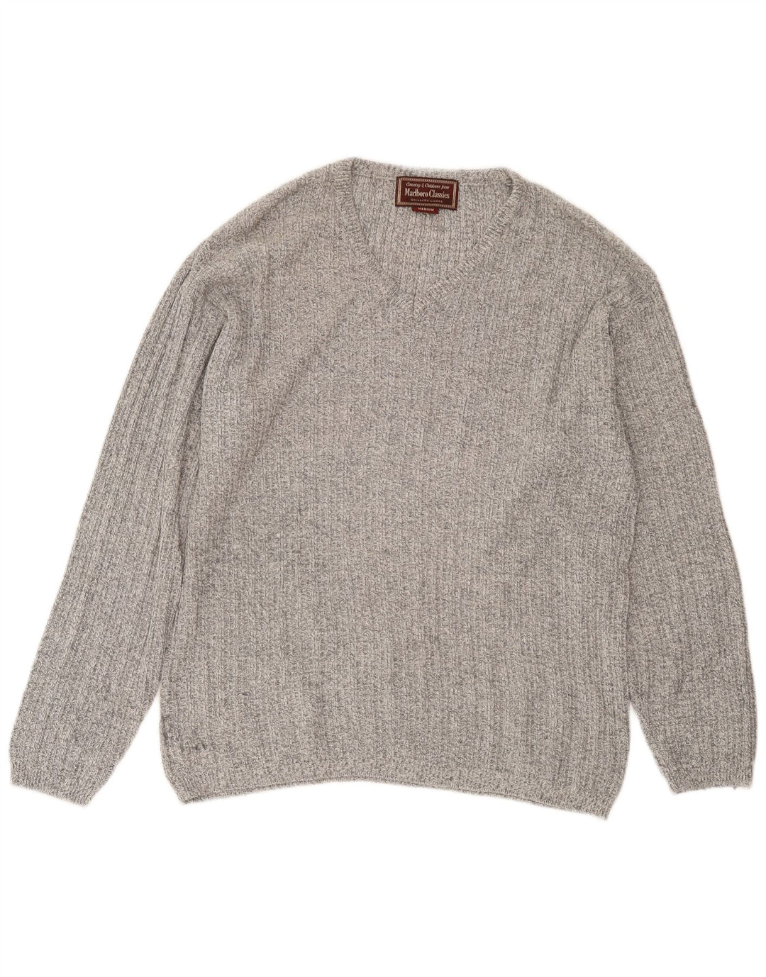 Marlboro Classics Herre V-hals sweater Medium Grey Flecked Bomuld