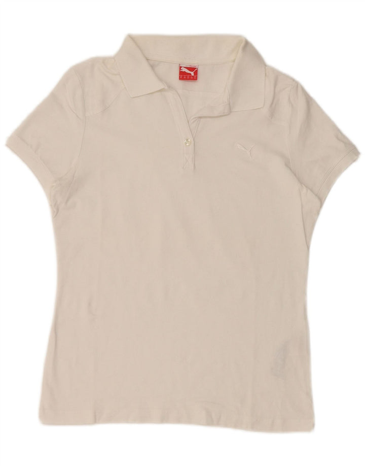 Puma Womens Polo Shirt UK 12 Medium White Cotton