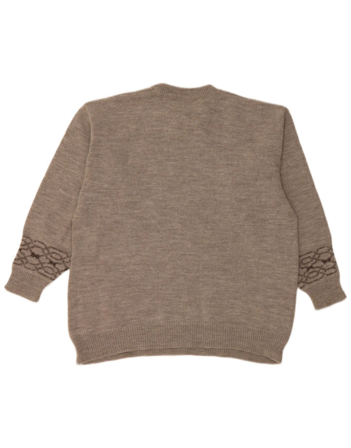 Vintage Mens Crew Neck Jumper Sweater Large Grey Fair Isle