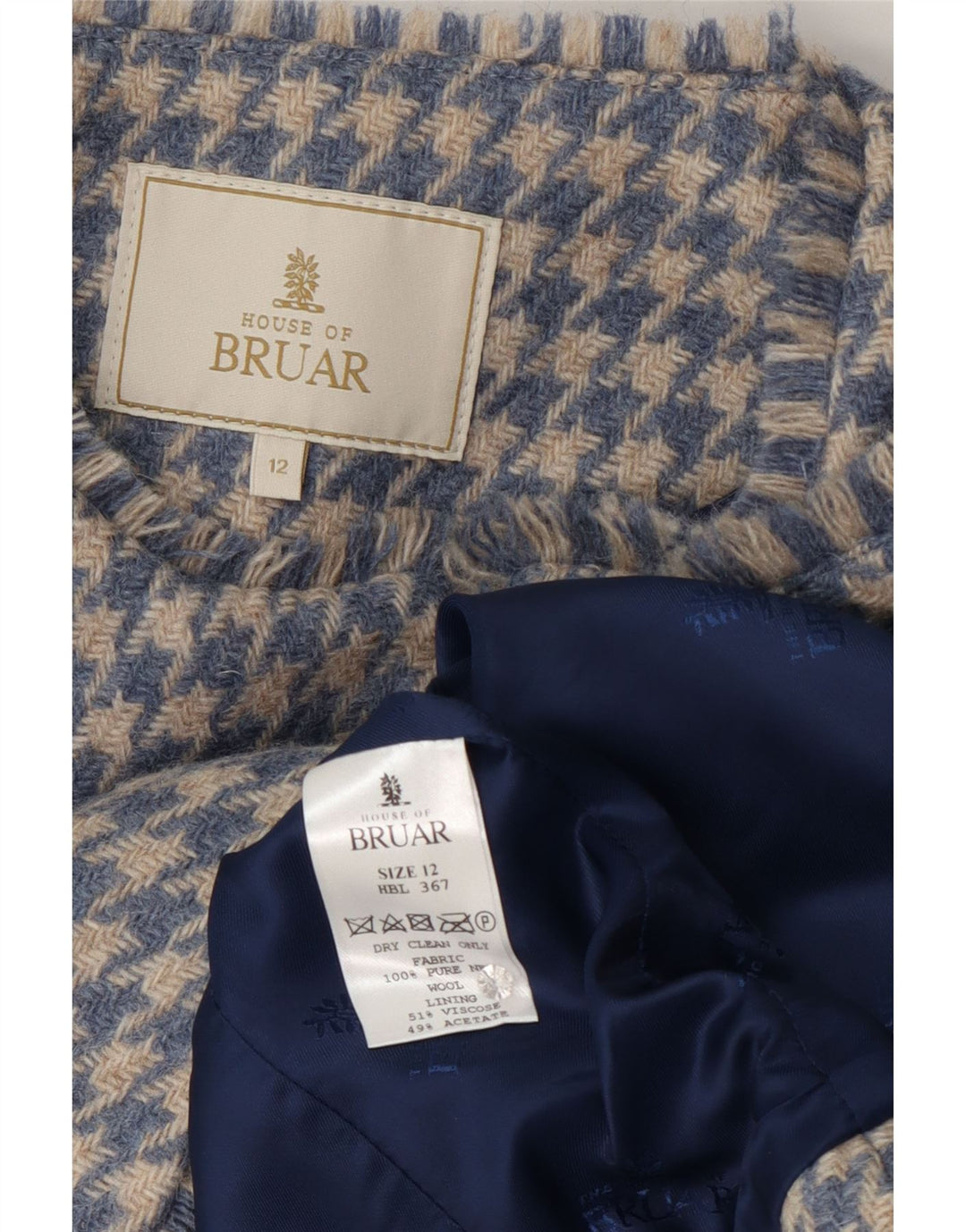 HOUSE OF BRUAR Womens Blazer Jacket UK 12 Medium Blue Houndstooth Wool