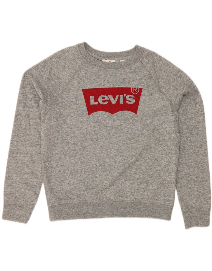 LEVI'S Womens Graphic Sweatshirt Jumper UK 10 Small Grey Cotton Vintage Levi's and Second-Hand Levi's from Messina Hembry 