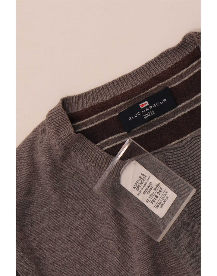 Marks & Spencer Mens Blue Harbour V-Neck Jumper Sweater Medium Grey Cotton