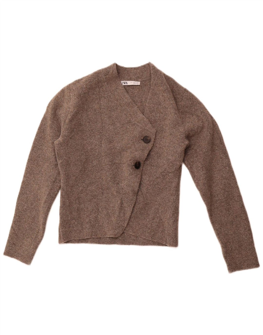 ZARA Womens Crop Cardigan Sweater UK 14 Large Brown Polyamide