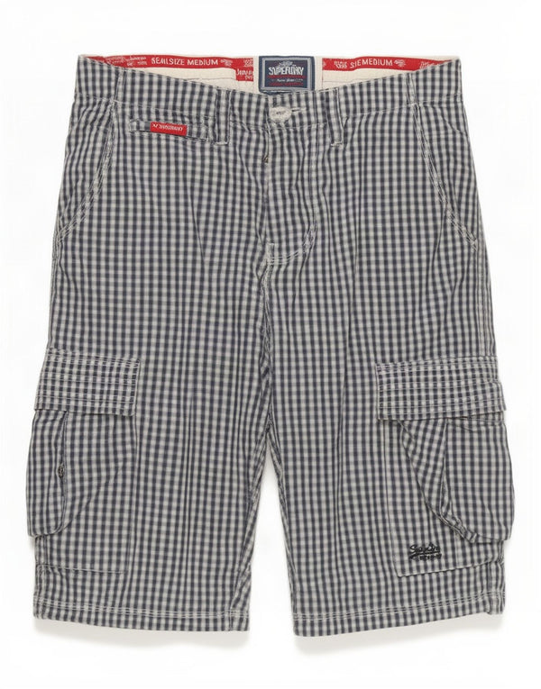 Superdry Mens Cargo Shorts Médio W32 Azul Marinho Algodão Gingham