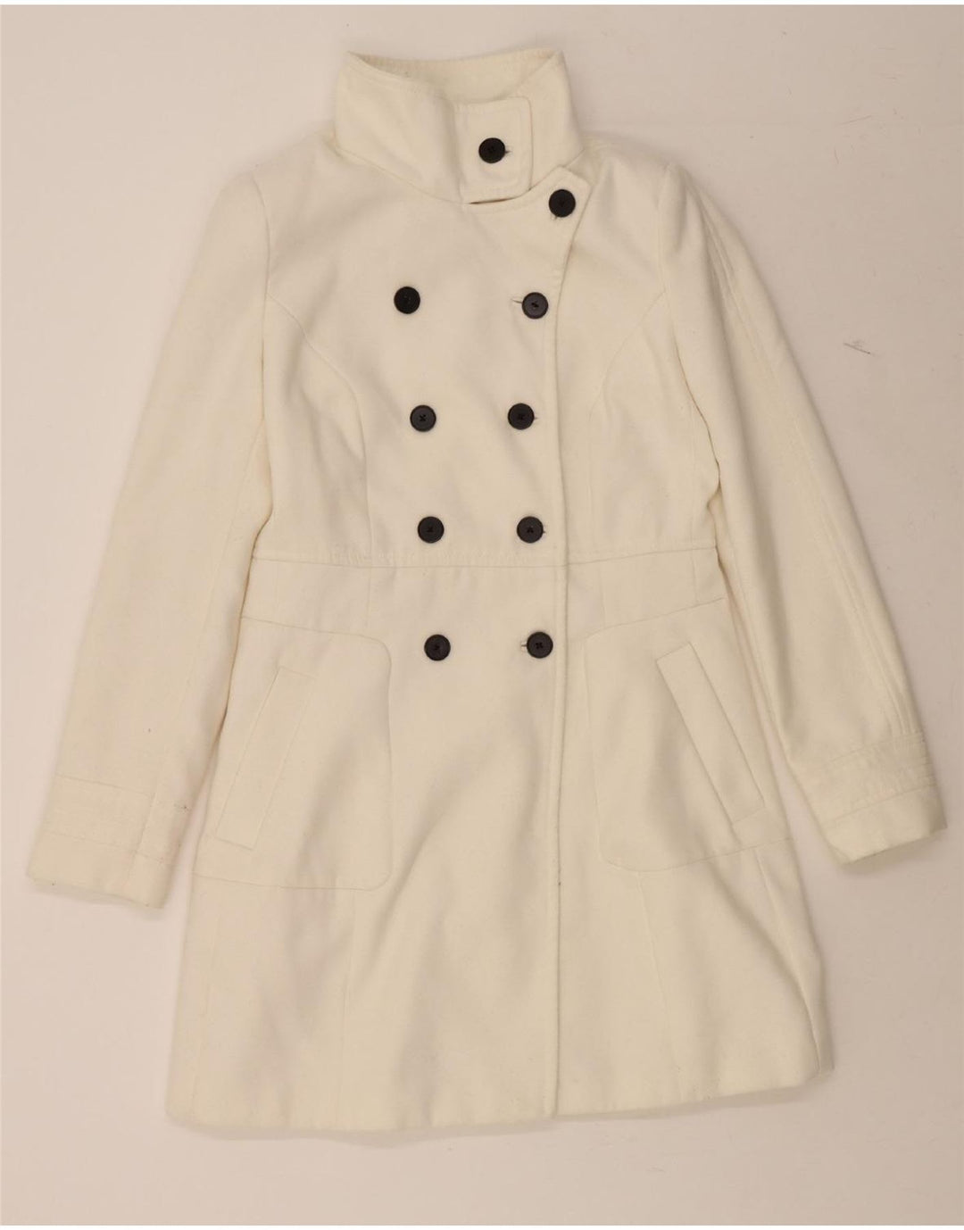 ZARA Damen Zweireihiger Mantel UK 14 Large Weiß Polyester