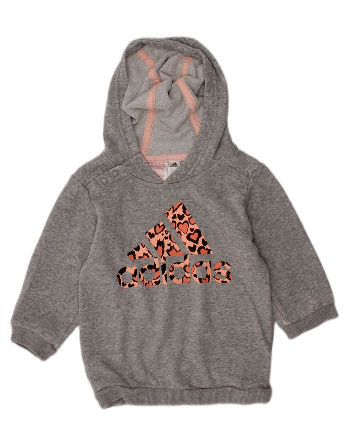 ADIDAS Baby Girls Graphic Hoodie Jumper 9-12 Months Grey Cotton Vintage Adidas and Second-Hand Adidas from Messina Hembry 