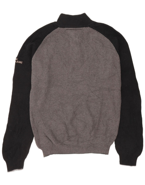 Nautica Mens Zip Neck Jumper Sweater 2XL Grey Colourblock Cotton