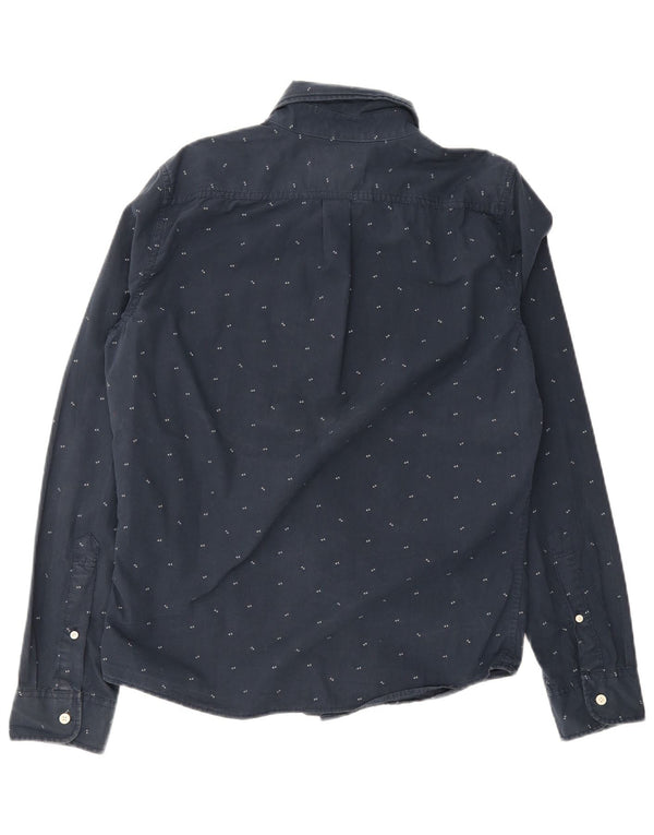 Abercrombie & Fitch Mens Muscle Fit Shirt Large Navy Blue Spotted Cotton
