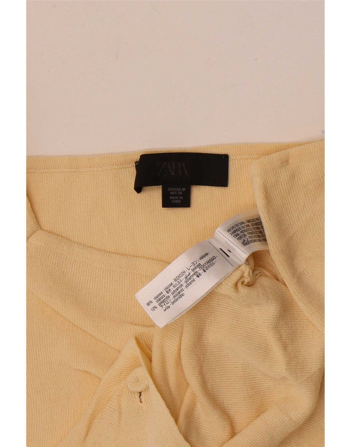 Zara Womens Crop Blouse Top UK 12 Medium Yellow Viscose